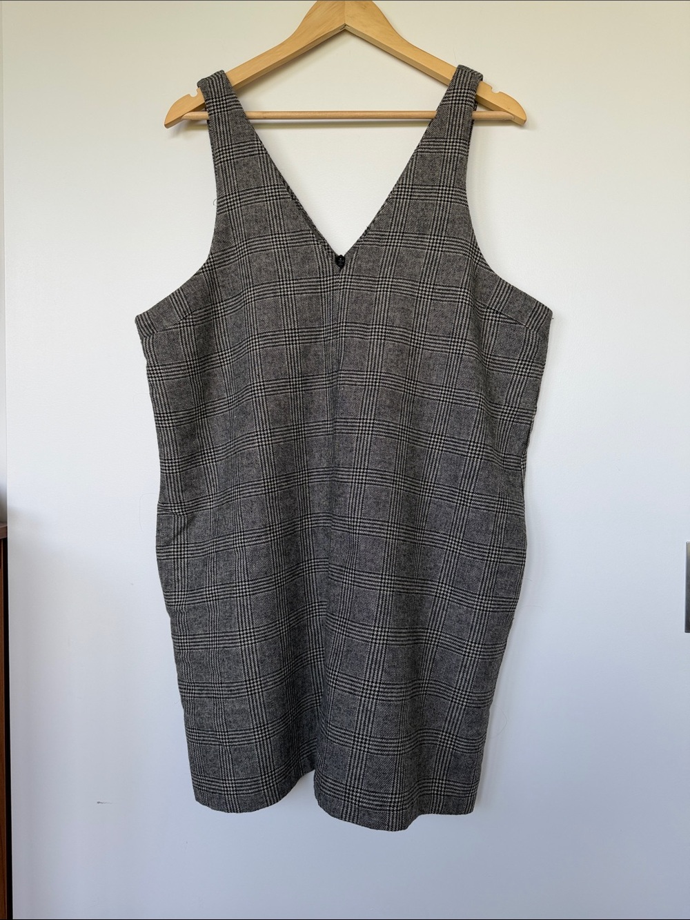 Frank and Oak Wool blend Plaid V-Neck pinafore Dress